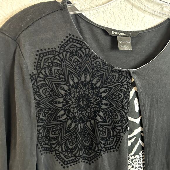 Desigual Womens Layered Top Size Large Black Velour Impressionist - Picture 2 of 5